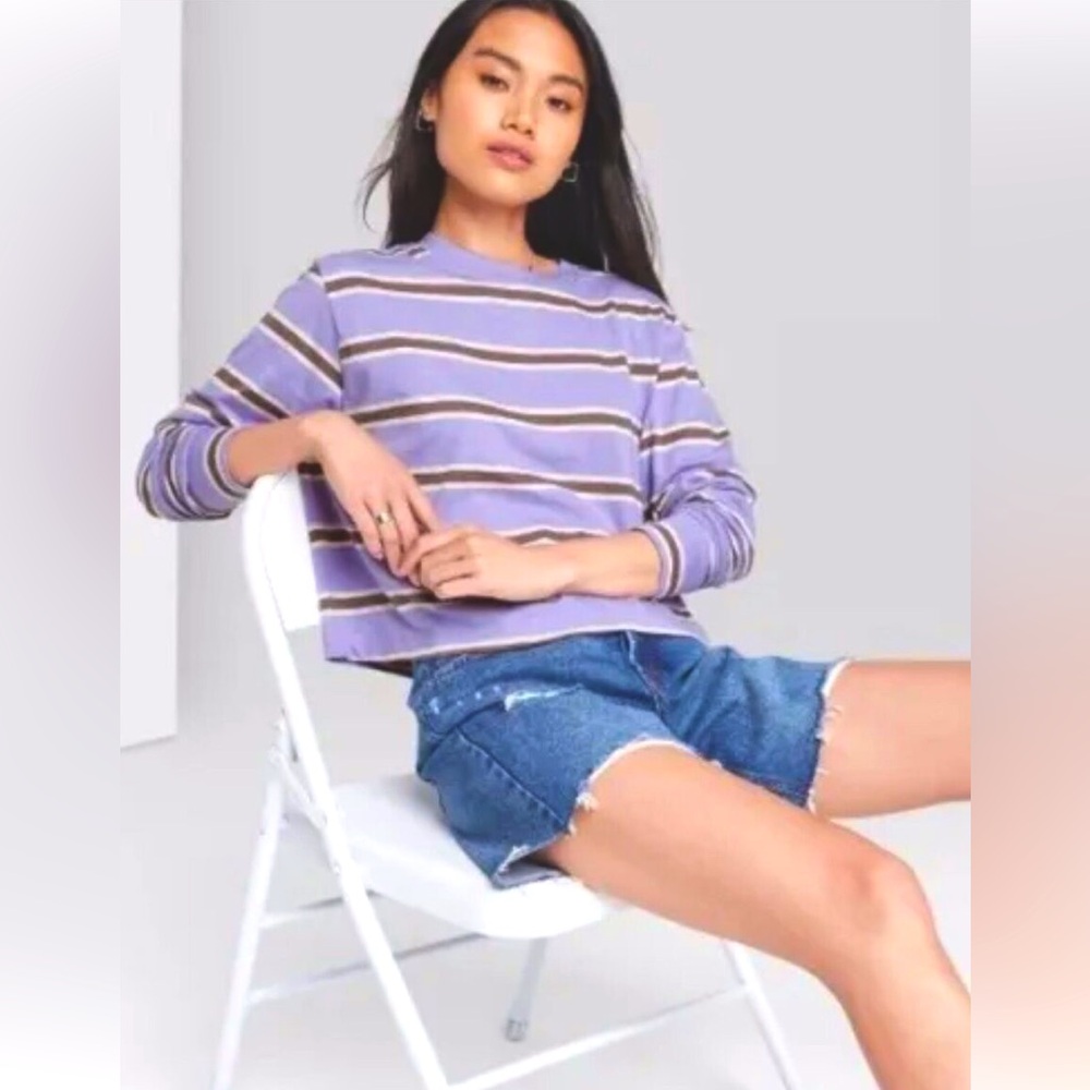 Wild Fable Striped Longsleeve Purple Brown White Crop Top Spring Summer Airy